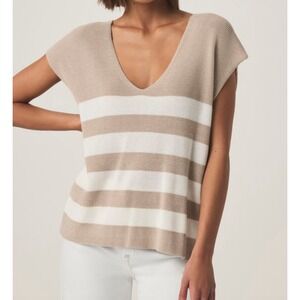Splendid Octavia block stripe v-neck short sleeve sweater Womens XS Cashmere